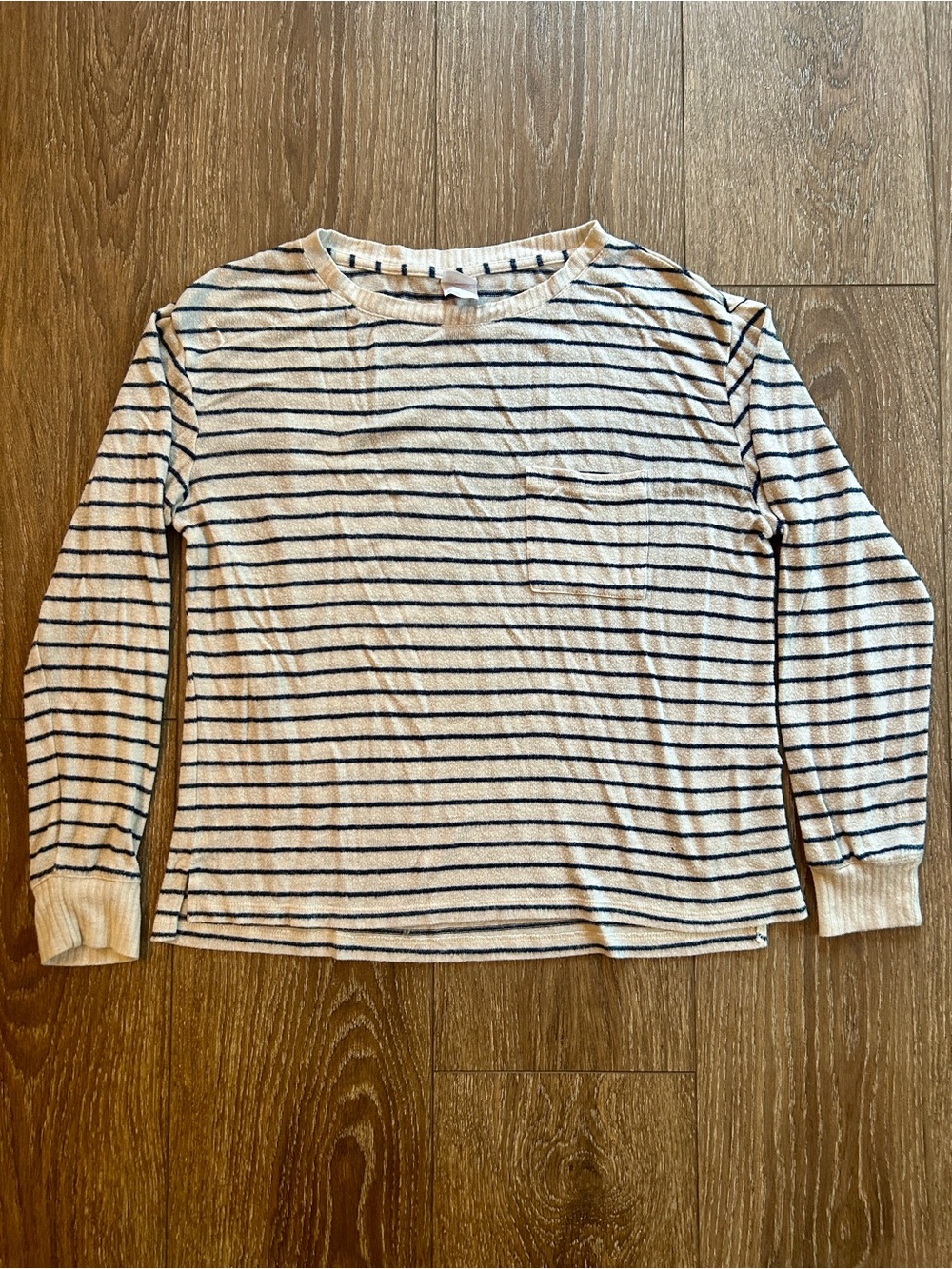 stars above Cream and Navy Striped Long-Sleeve Pajama Top